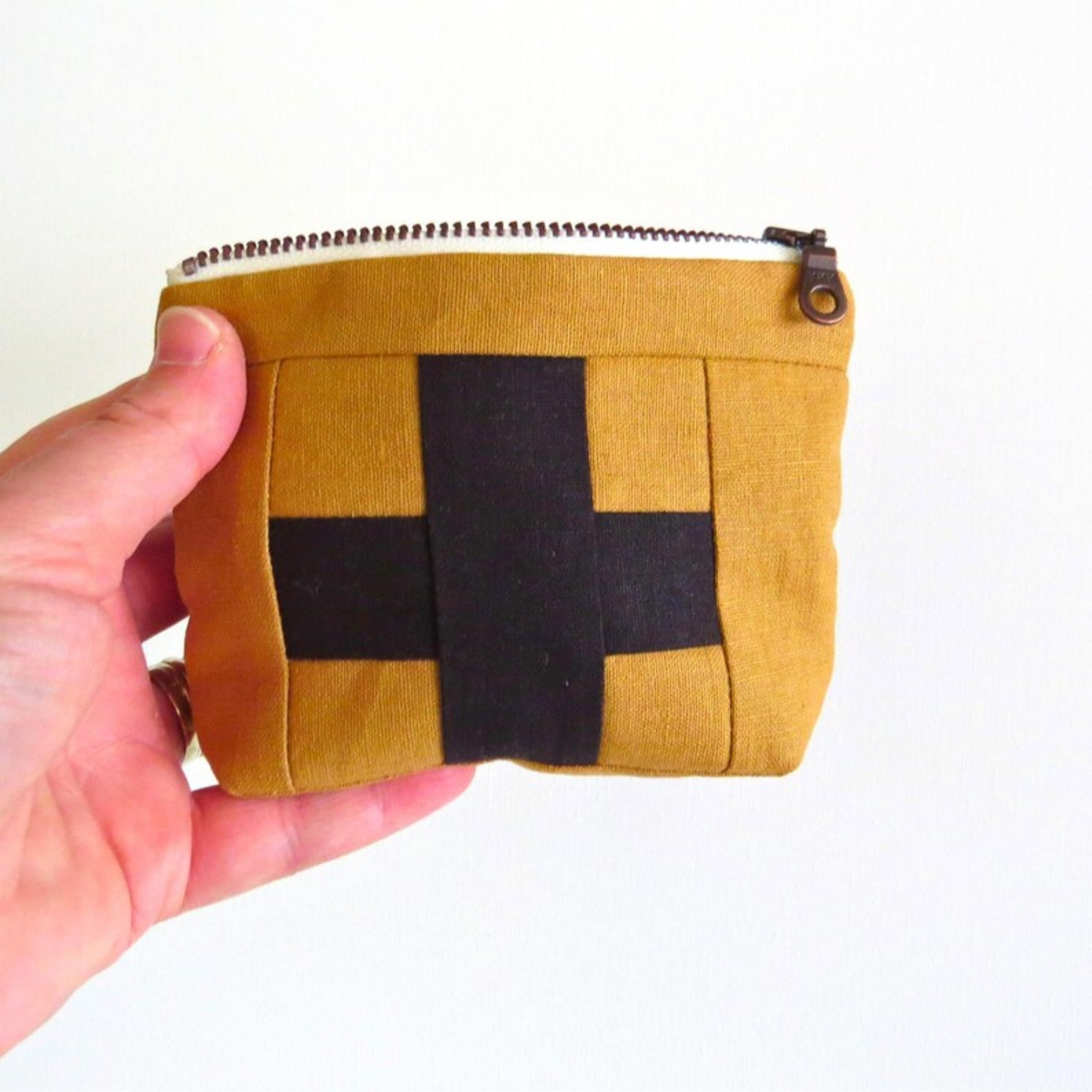 Mini Leather Tan First Aid Kit • Black Cross