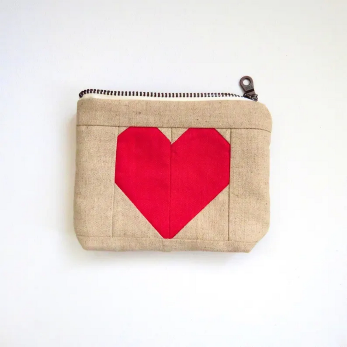 Coral Heart Zipper Pouch • Cream