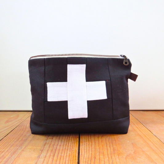 Medium Black First Aid Kit • White Cross