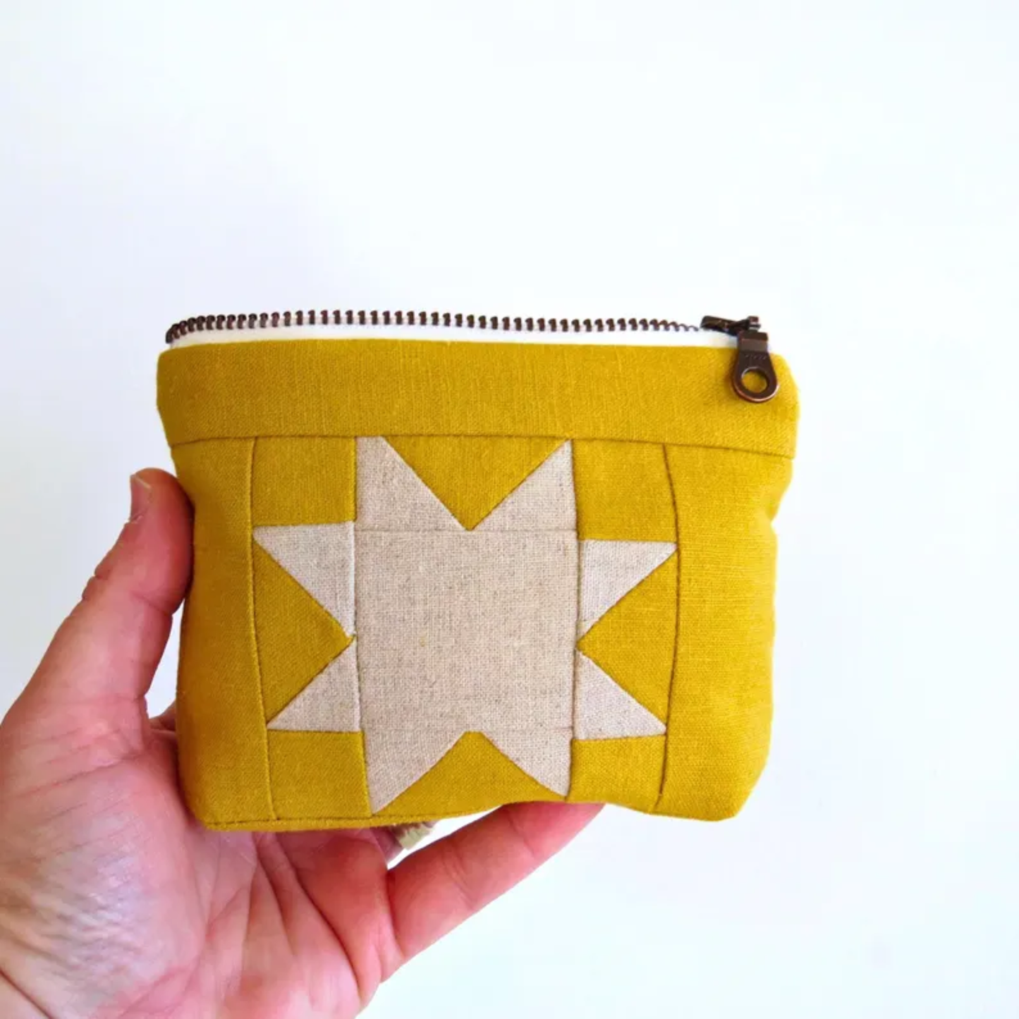 Yellow Sawtooth Star Zipper Pouch • Cream Star