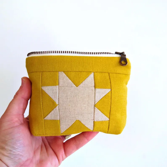 Yellow Sawtooth Star Zipper Pouch • Cream Star