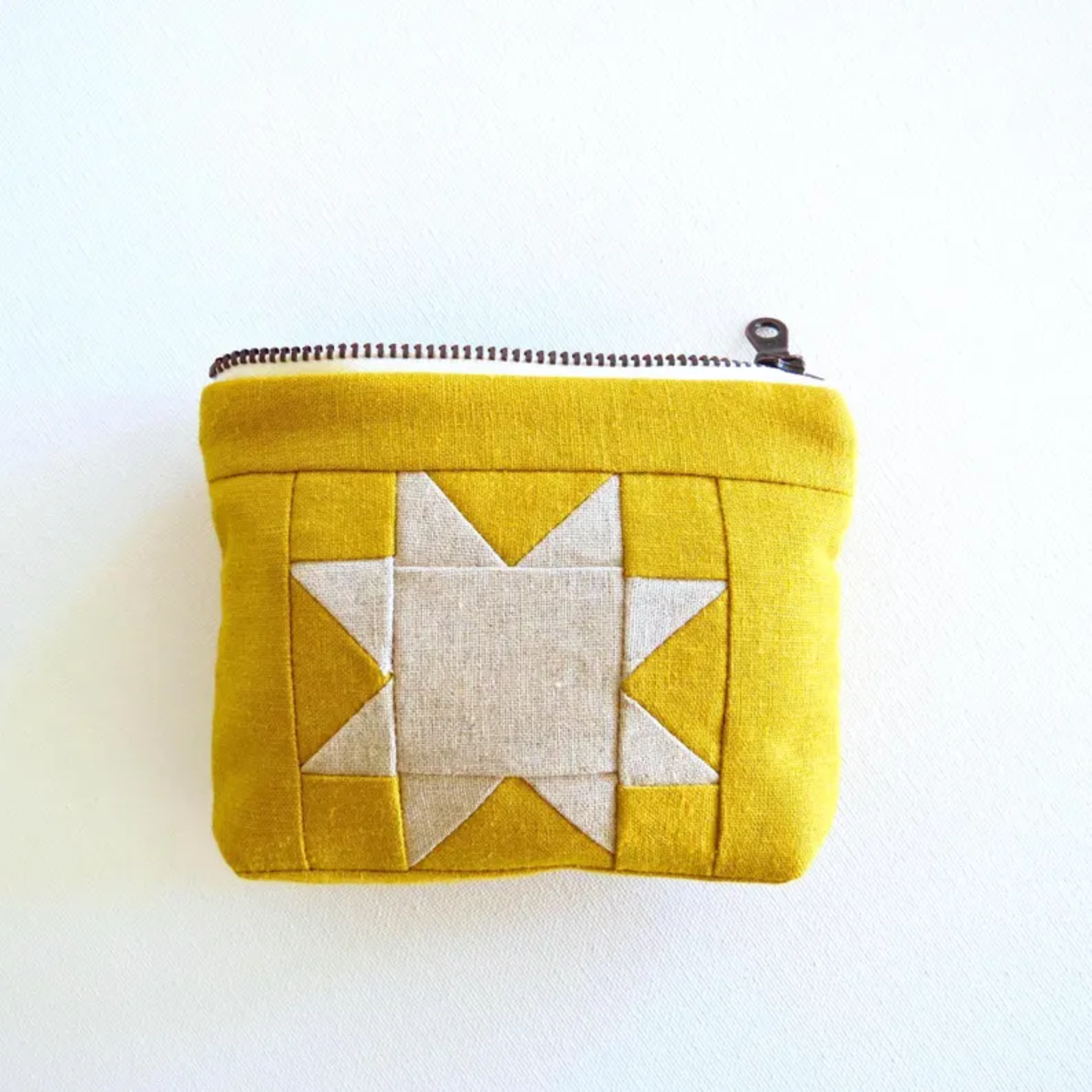 Yellow Sawtooth Star Zipper Pouch • Cream Star