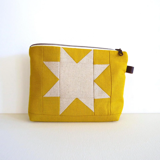 Medium Yellow Sawtooth Star Zipper Pouch • Project Bag