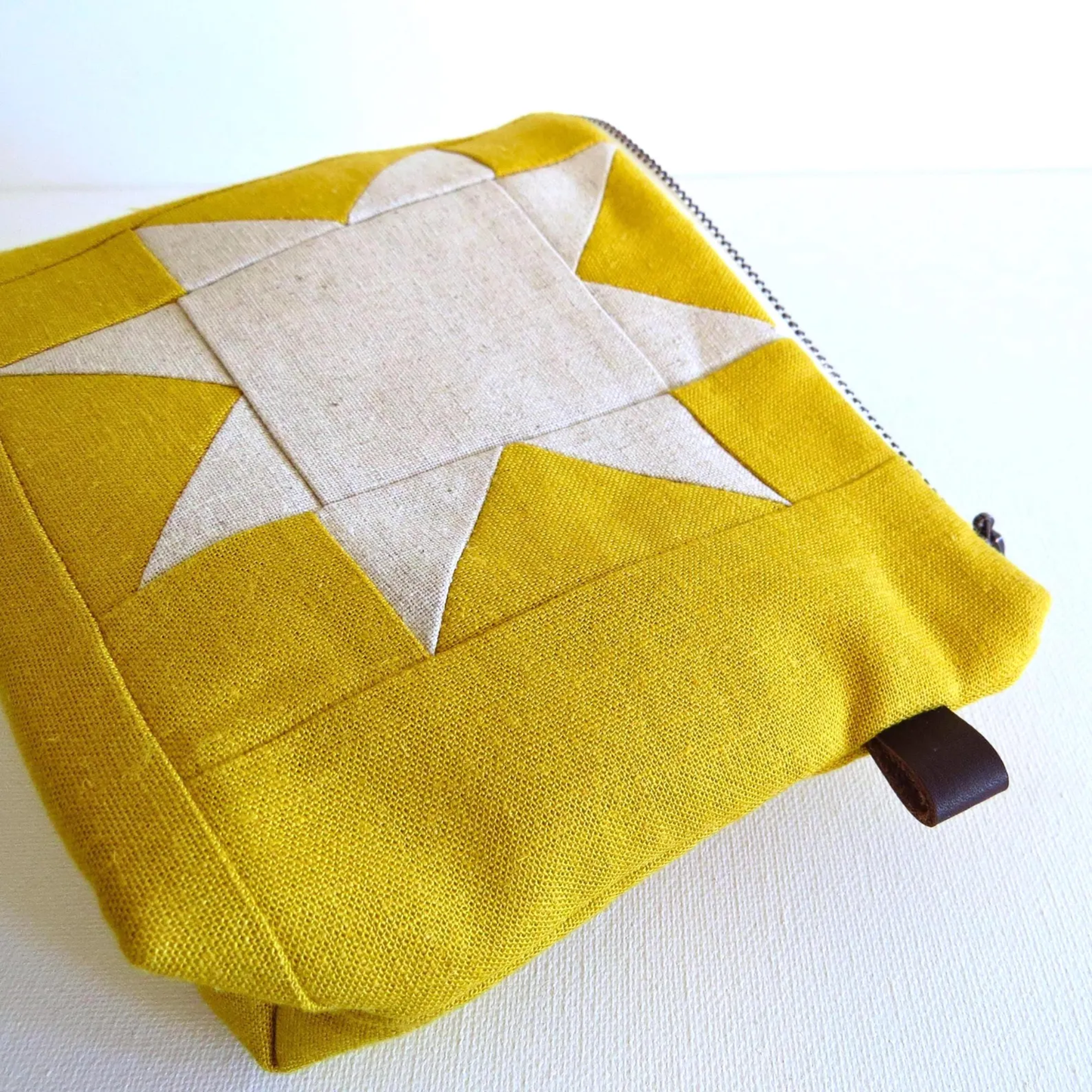 Medium Yellow Sawtooth Star Zipper Pouch • Project Bag