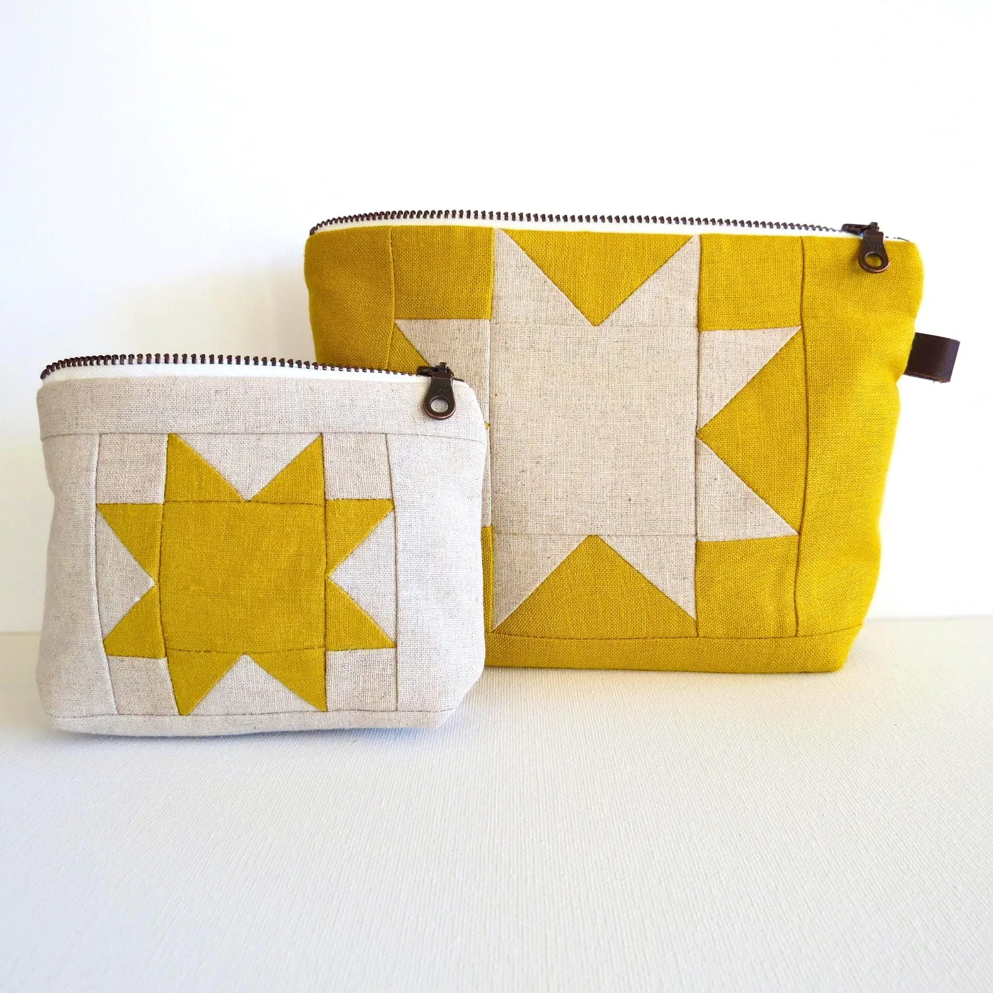Medium Yellow Sawtooth Star Zipper Pouch • Project Bag