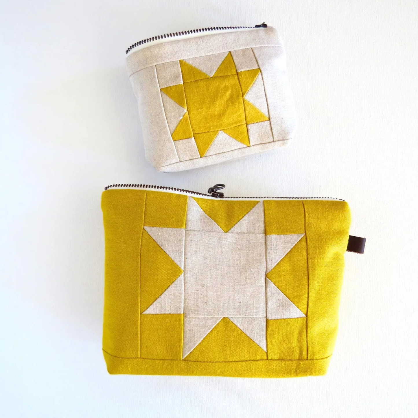 Medium Yellow Sawtooth Star Zipper Pouch • Project Bag