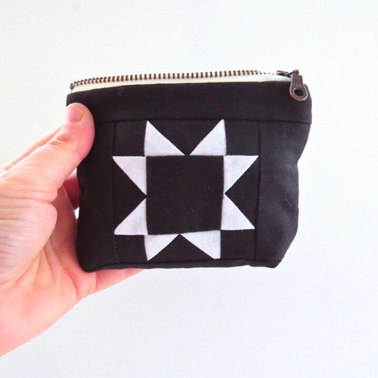 Black Sawtooth Star Zipper Pouch • White Star