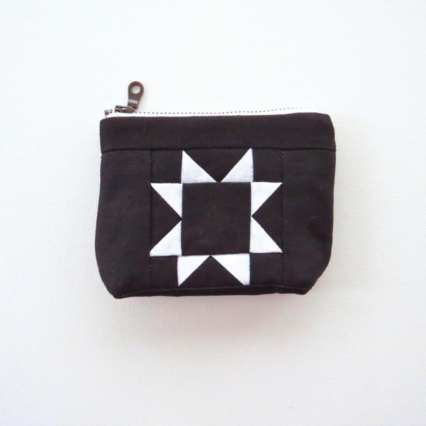 Black Sawtooth Star Zipper Pouch • White Star