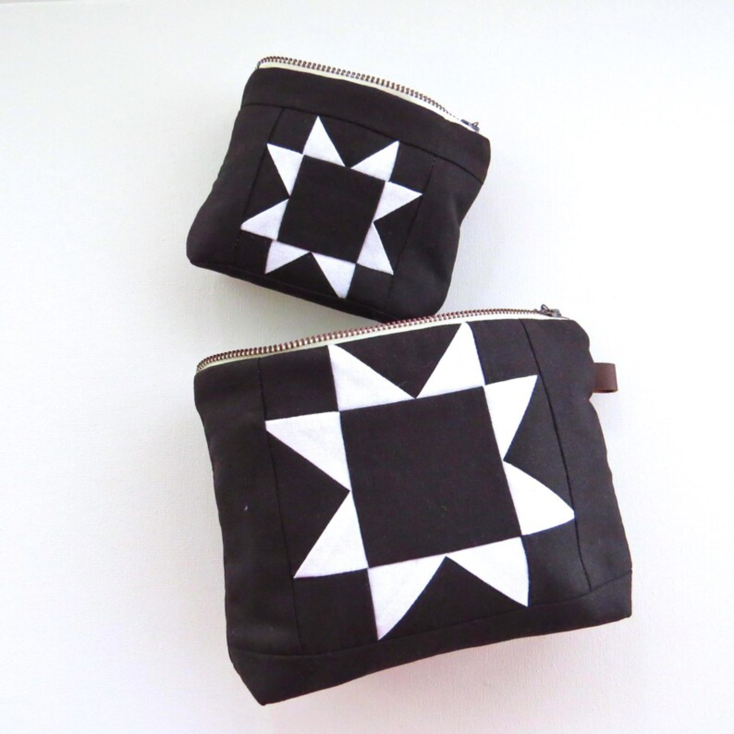 Medium Black Sawtooth Star Zipper Pouch • Project Bag