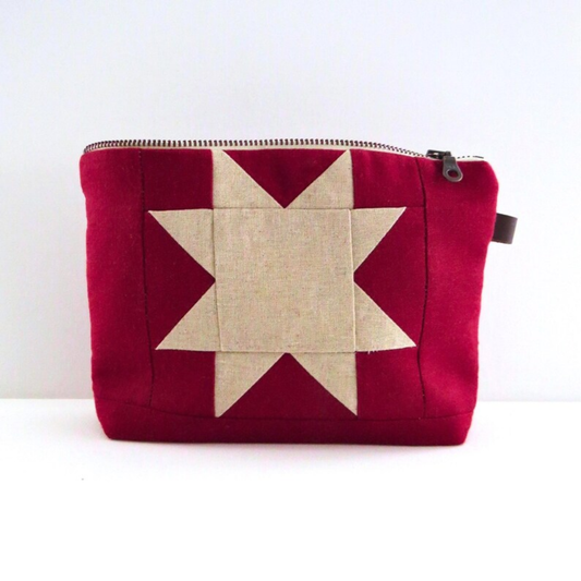 Medium Red Sawtooth Star Zipper Pouch • Project Bag