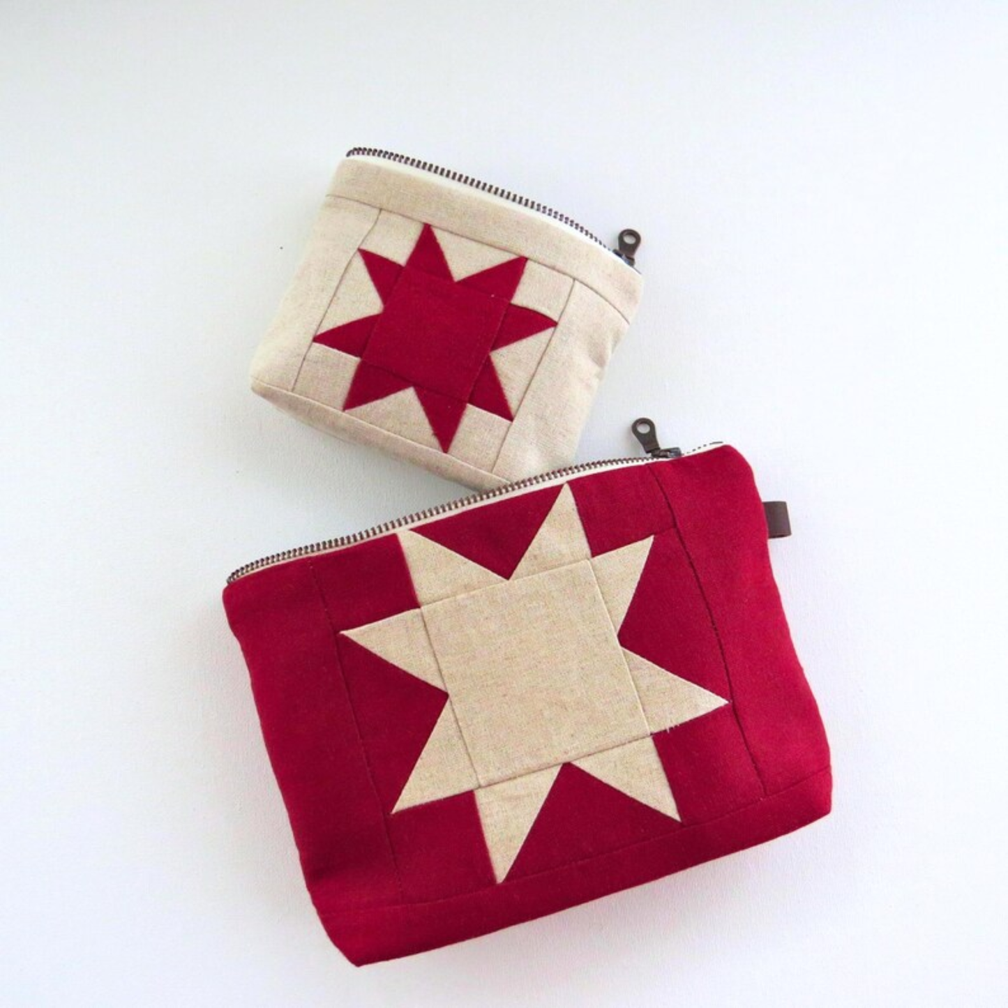 Medium Red Sawtooth Star Zipper Pouch • Project Bag