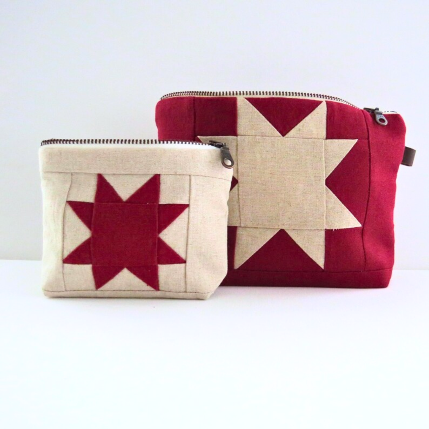 Medium Red Sawtooth Star Zipper Pouch • Project Bag