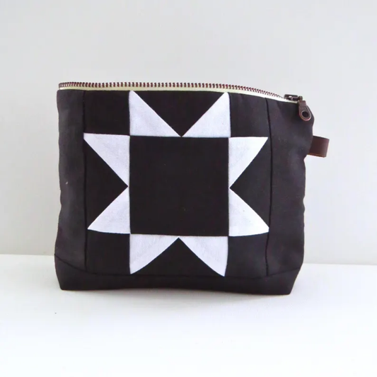 Medium Black Sawtooth Star Zipper Pouch • Project Bag