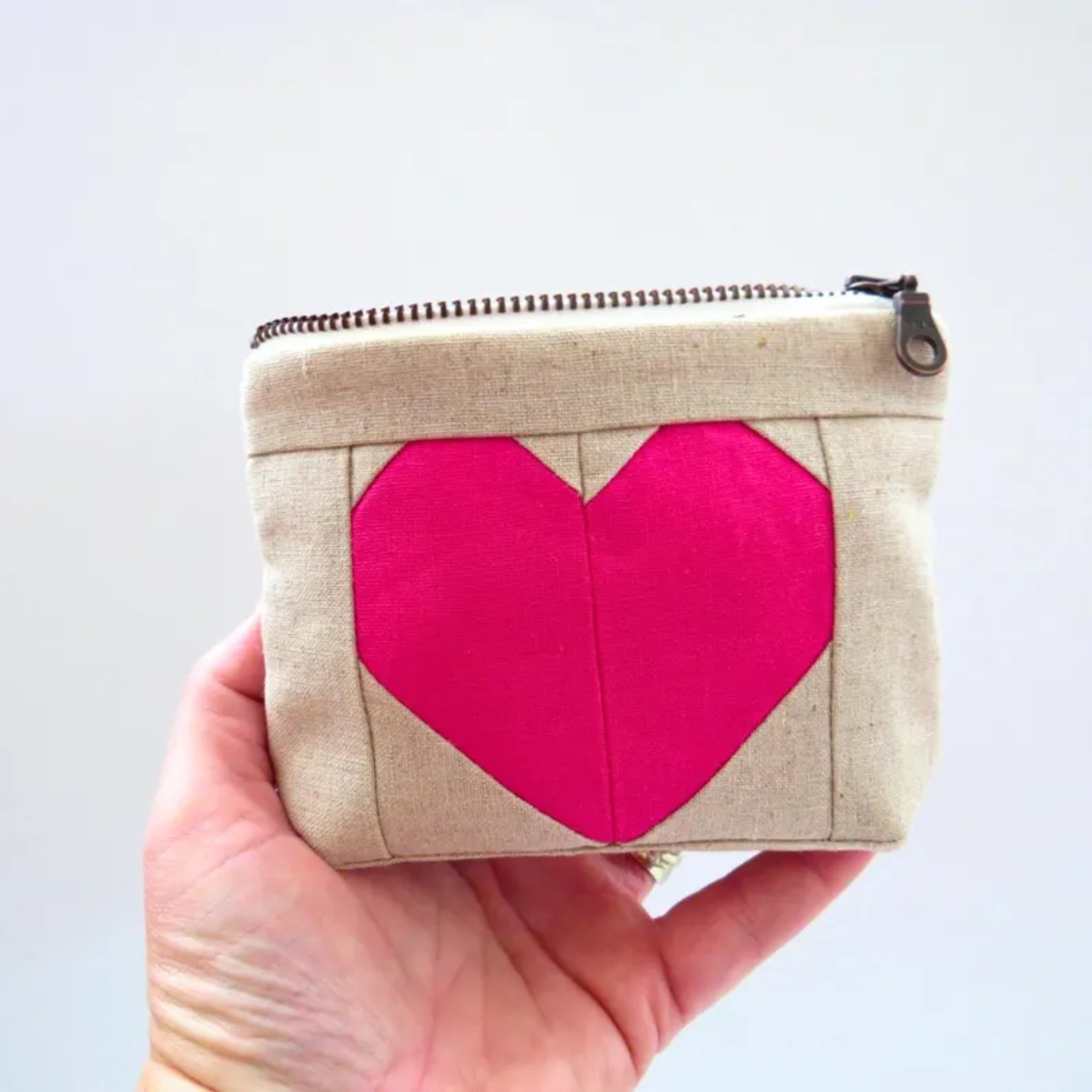 Hot Pink Heart Zipper Pouch • Cream