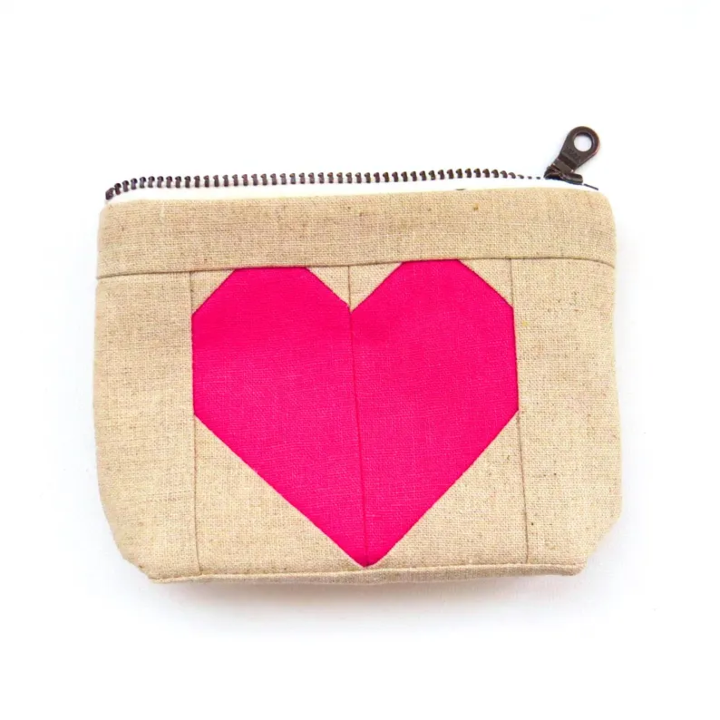 Hot Pink Heart Zipper Pouch • Cream