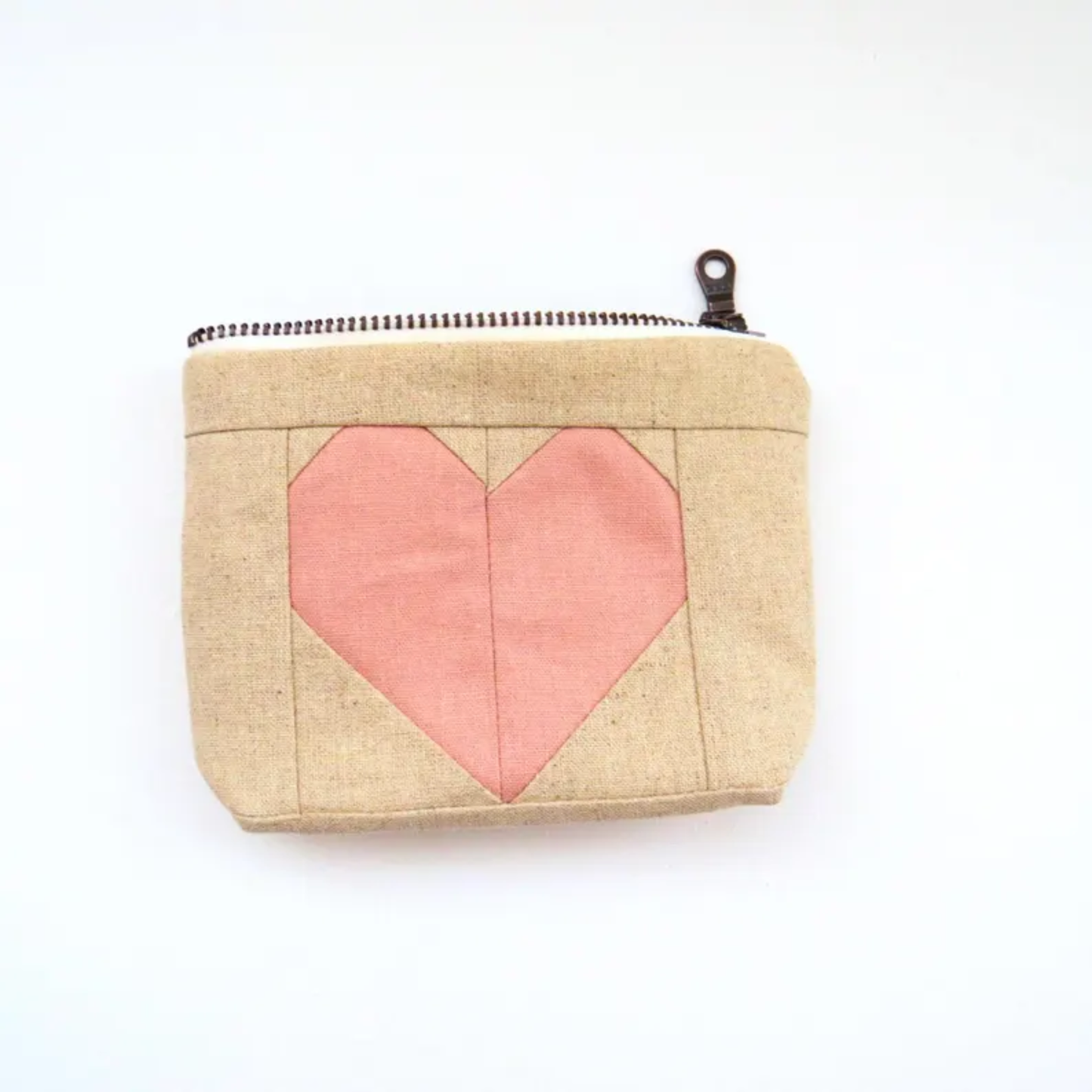 Rose Pink Heart Zipper Pouch • Cream