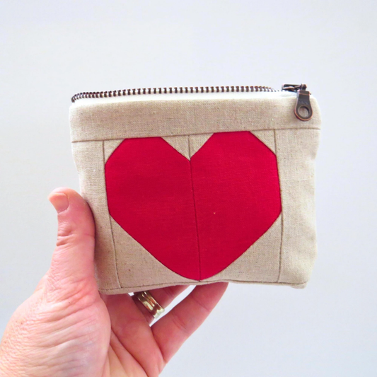 Red Heart Zipper Pouch • Cream