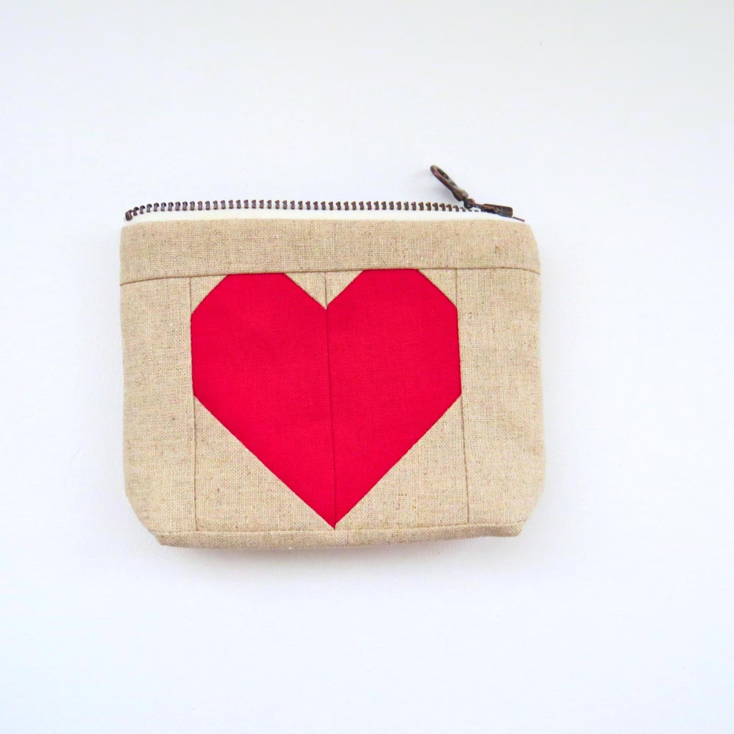 Red Heart Zipper Pouch • Cream