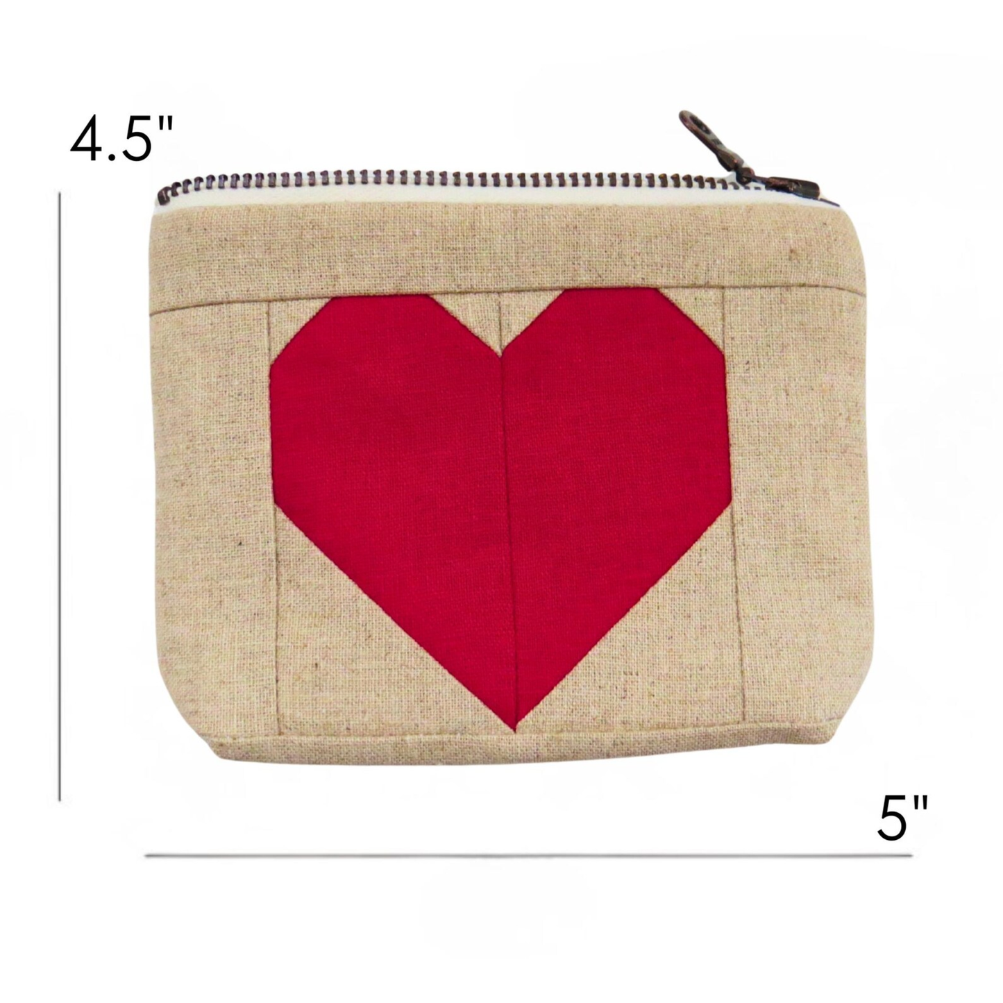 Red Heart Zipper Pouch • Cream