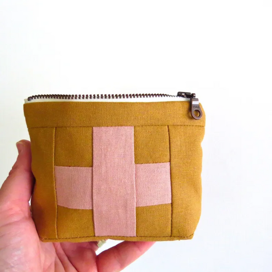 Mini Leather Tan First Aid Kit • Rose Pink Cross