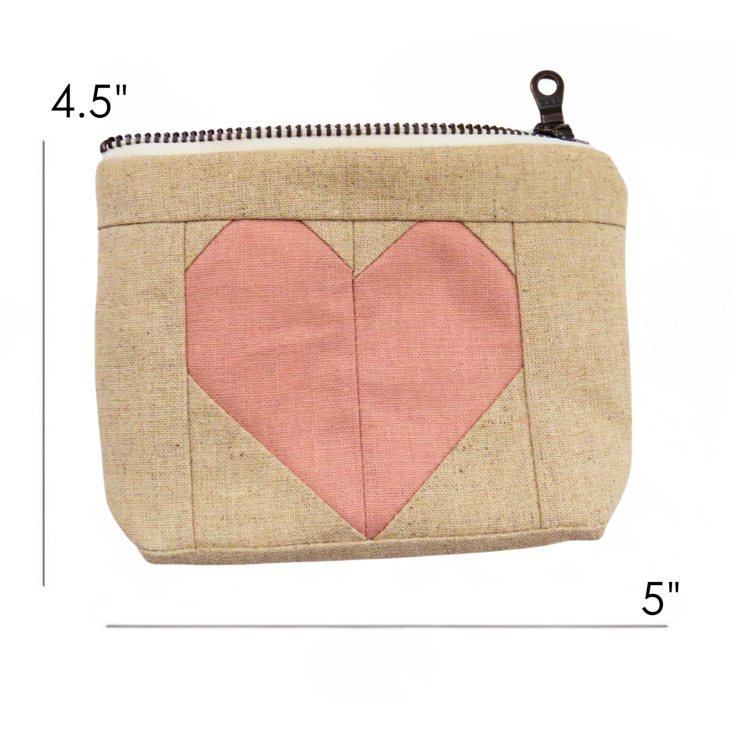 Rose Pink Heart Zipper Pouch • Cream