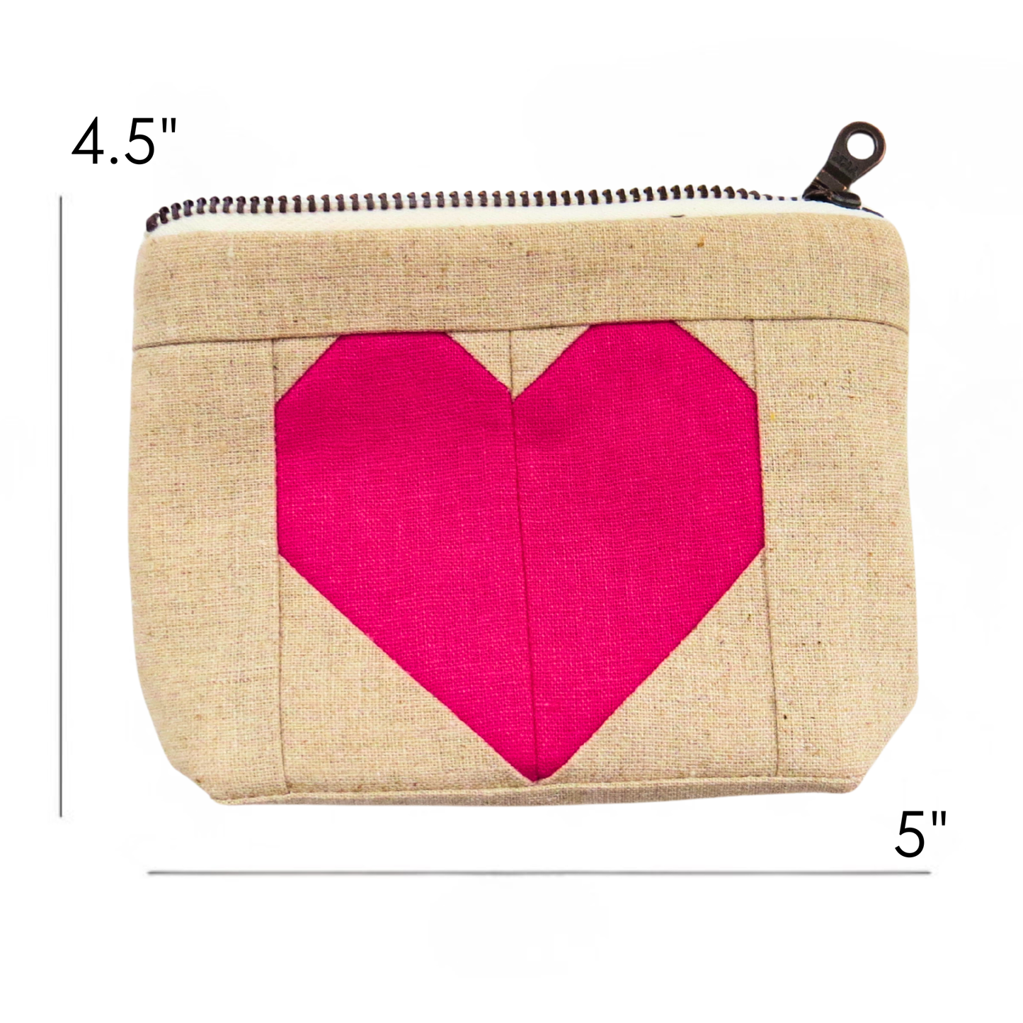 Hot Pink Heart Zipper Pouch • Cream