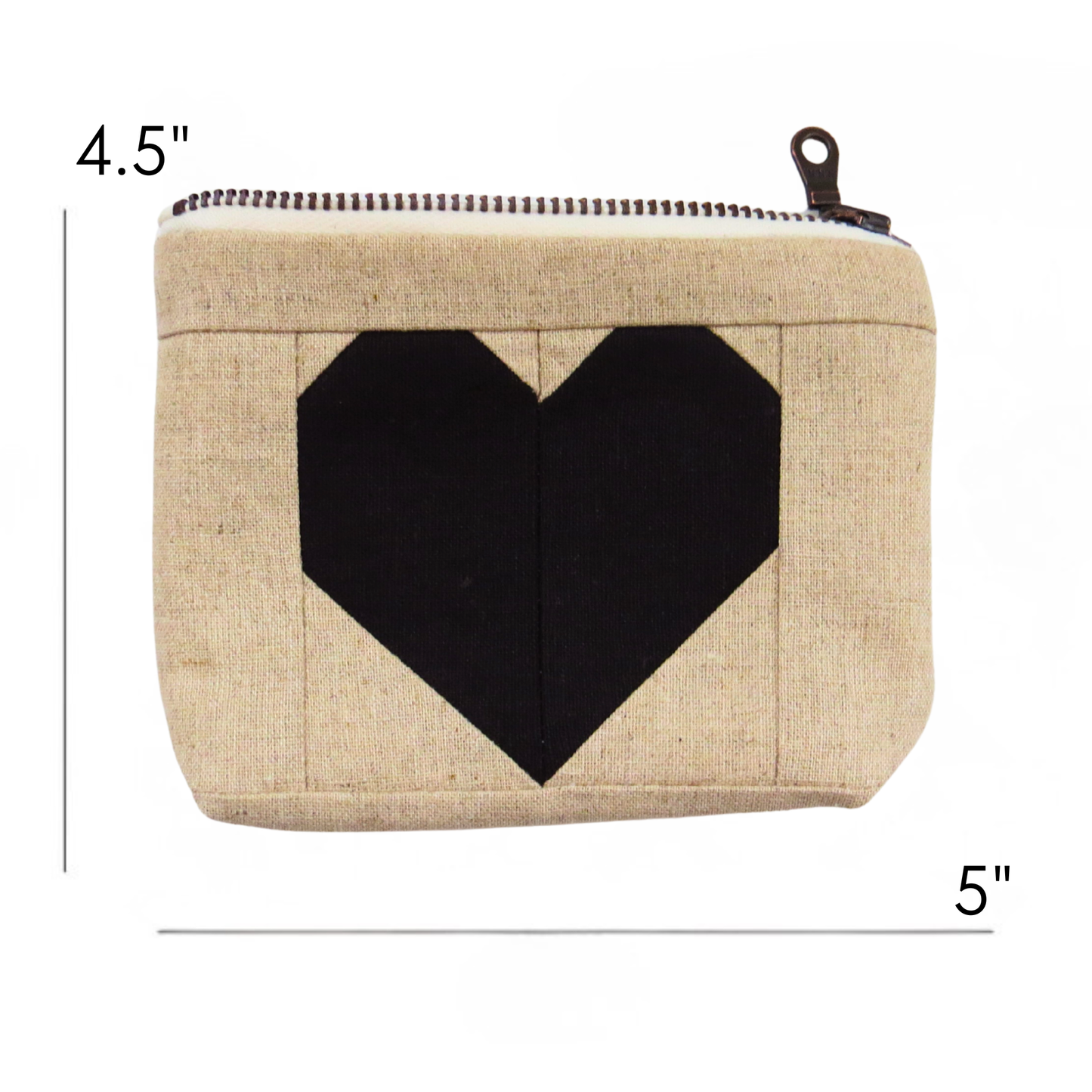 Black Heart Zipper Pouch • Cream