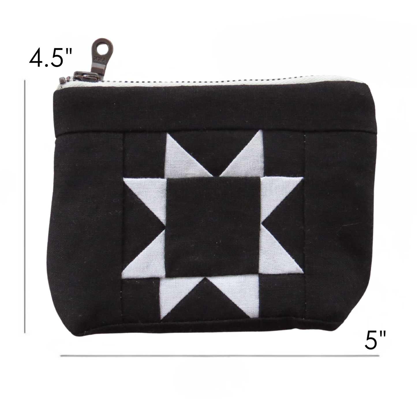 Black Sawtooth Star Zipper Pouch • White Star