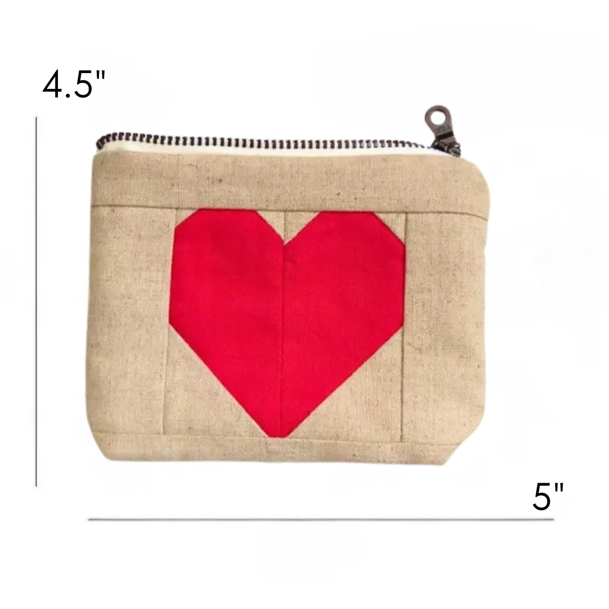 Coral Heart Zipper Pouch • Cream