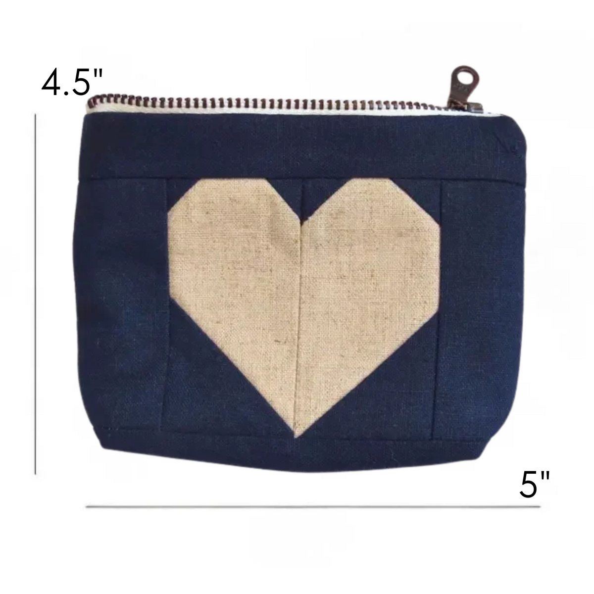 Navy Blue Heart Zipper Pouch • Cream