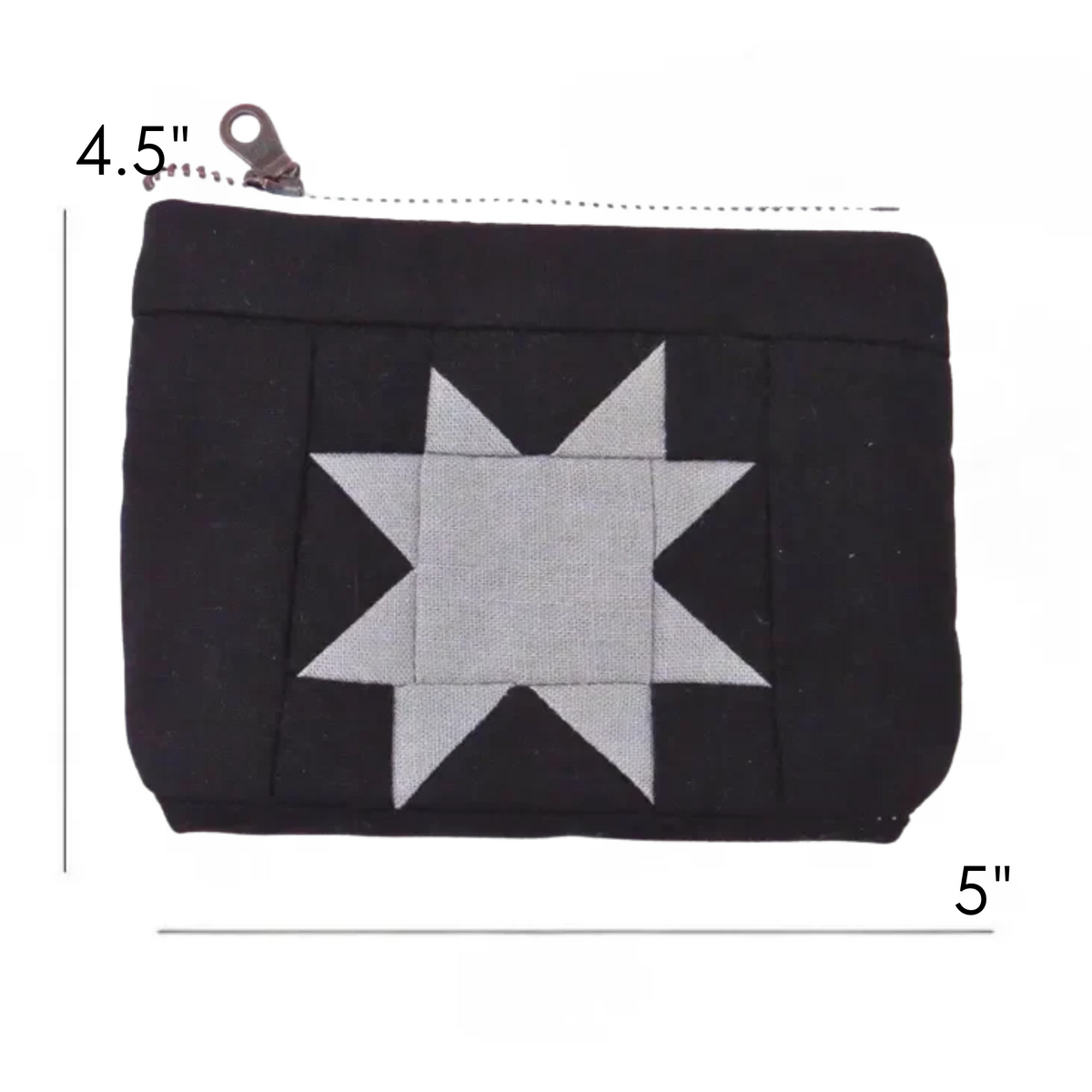 Black Sawtooth Star Zipper Pouch • Gray Star
