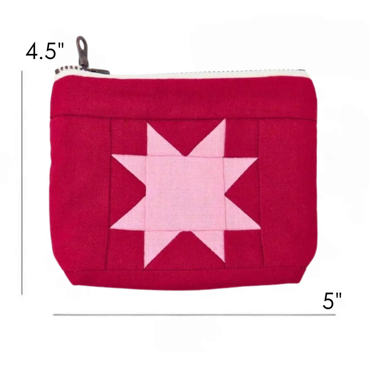 Red Sawtooth Star Zipper Pouch • Strawberry Pink Star
