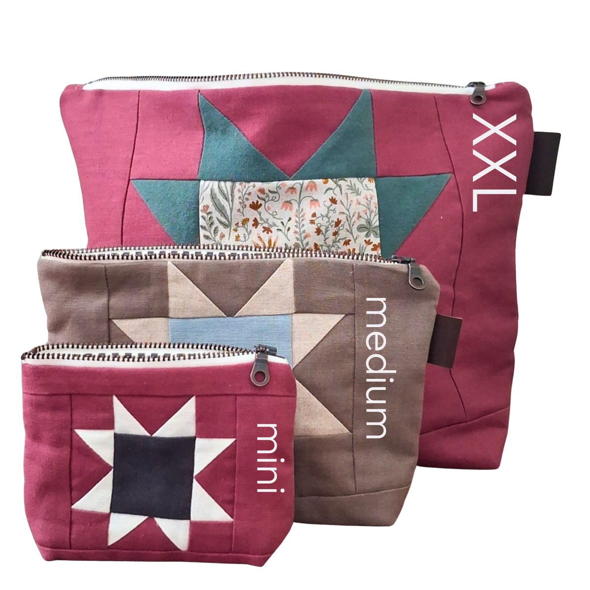Black Sawtooth Star Zipper Pouch • Cream Star