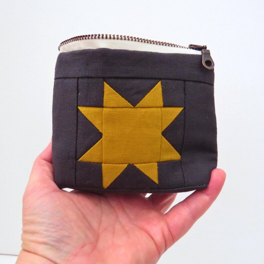 Gray Sawtooth Star Zipper Pouch • Golden Star