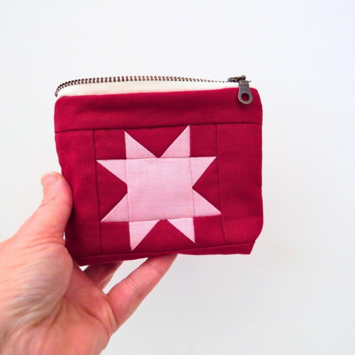 Red Sawtooth Star Zipper Pouch • Strawberry Pink Star