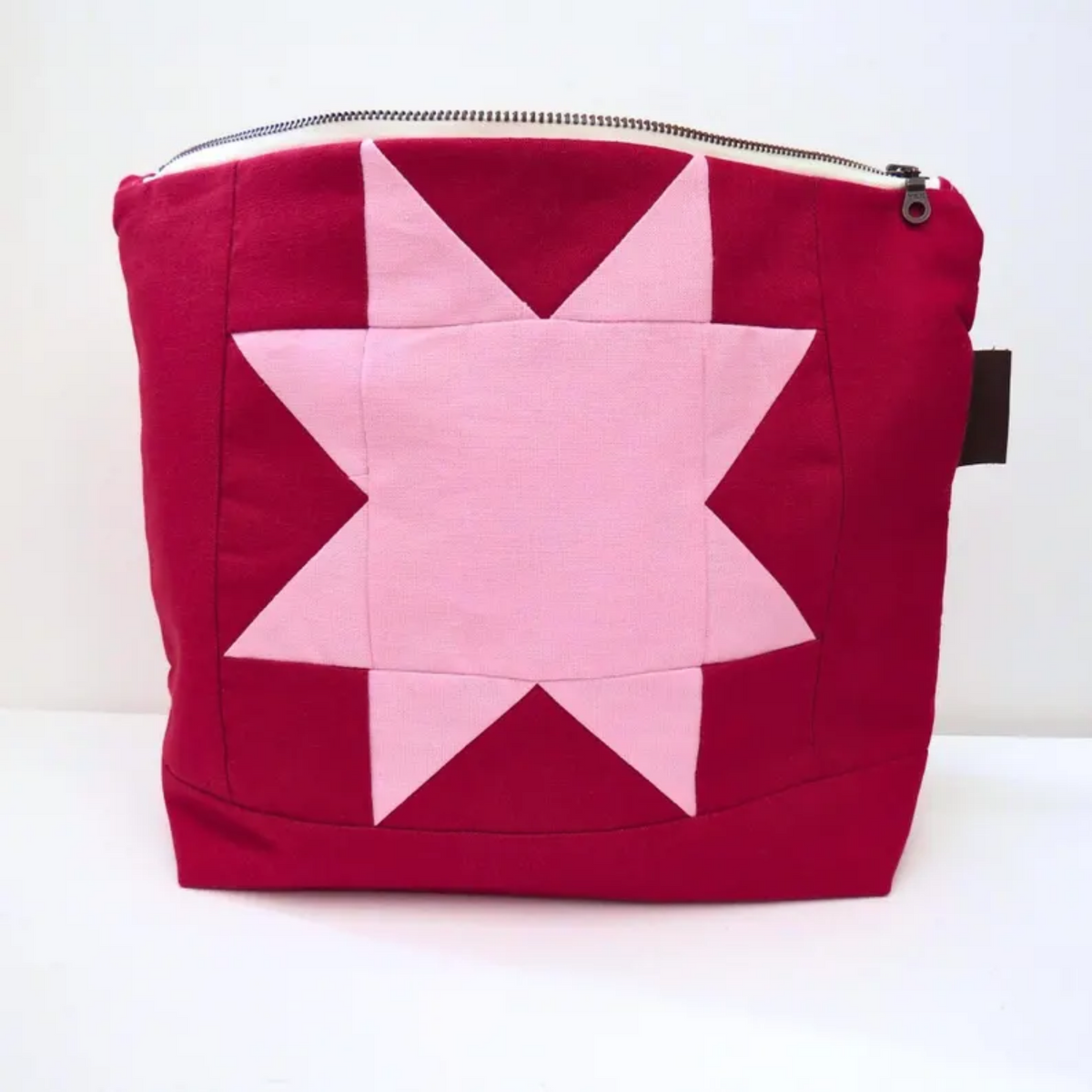 Red Sawtooth Star Zipper Pouch • Strawberry Pink Star