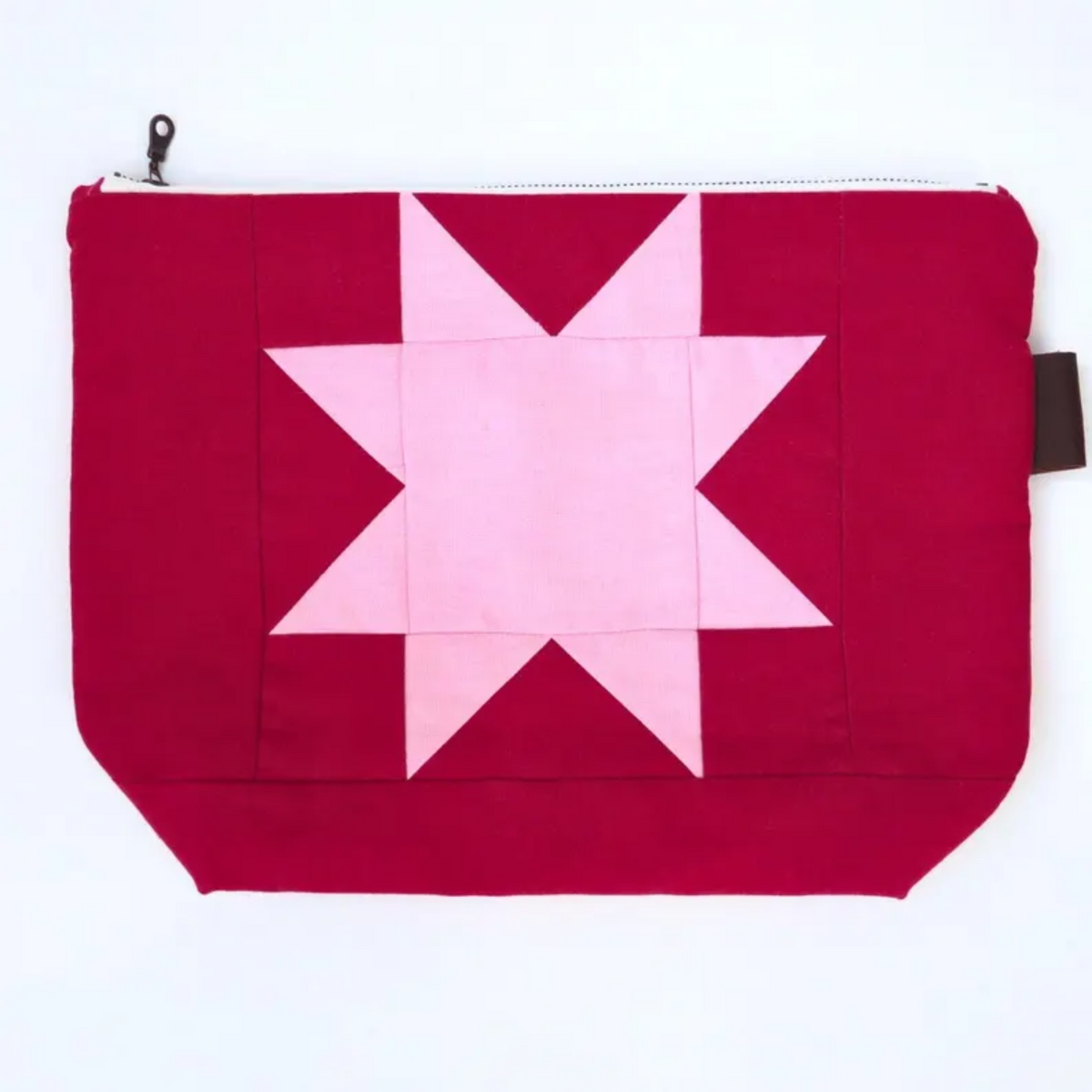 Red Sawtooth Star Zipper Pouch • Strawberry Pink Star