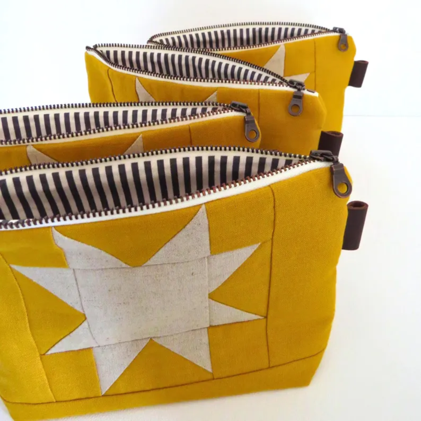Berry Pink Yellow Sawtooth Star Zipper Pouch • Project Bag