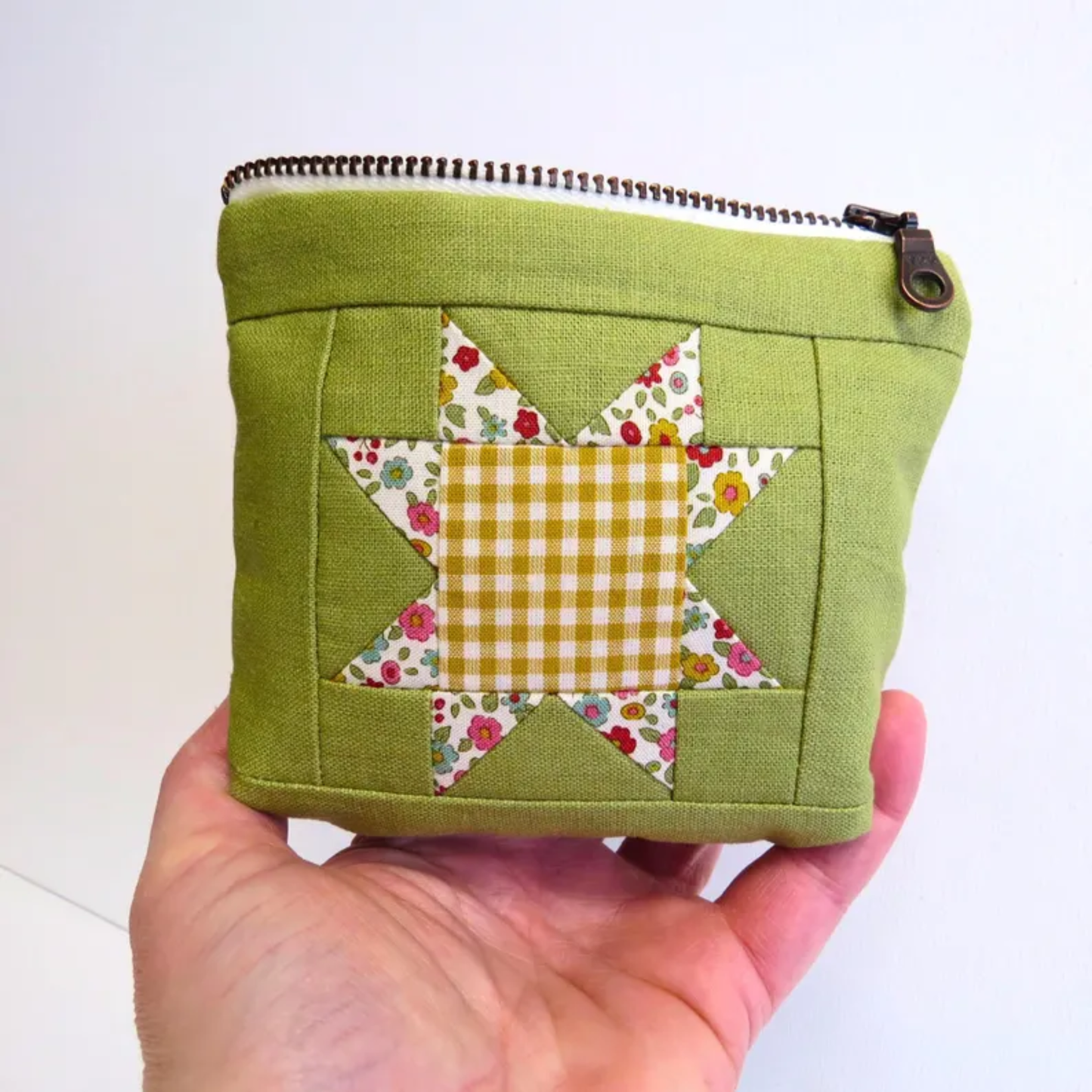Avocado Sawtooth Star Zipper Pouch • Flower Star