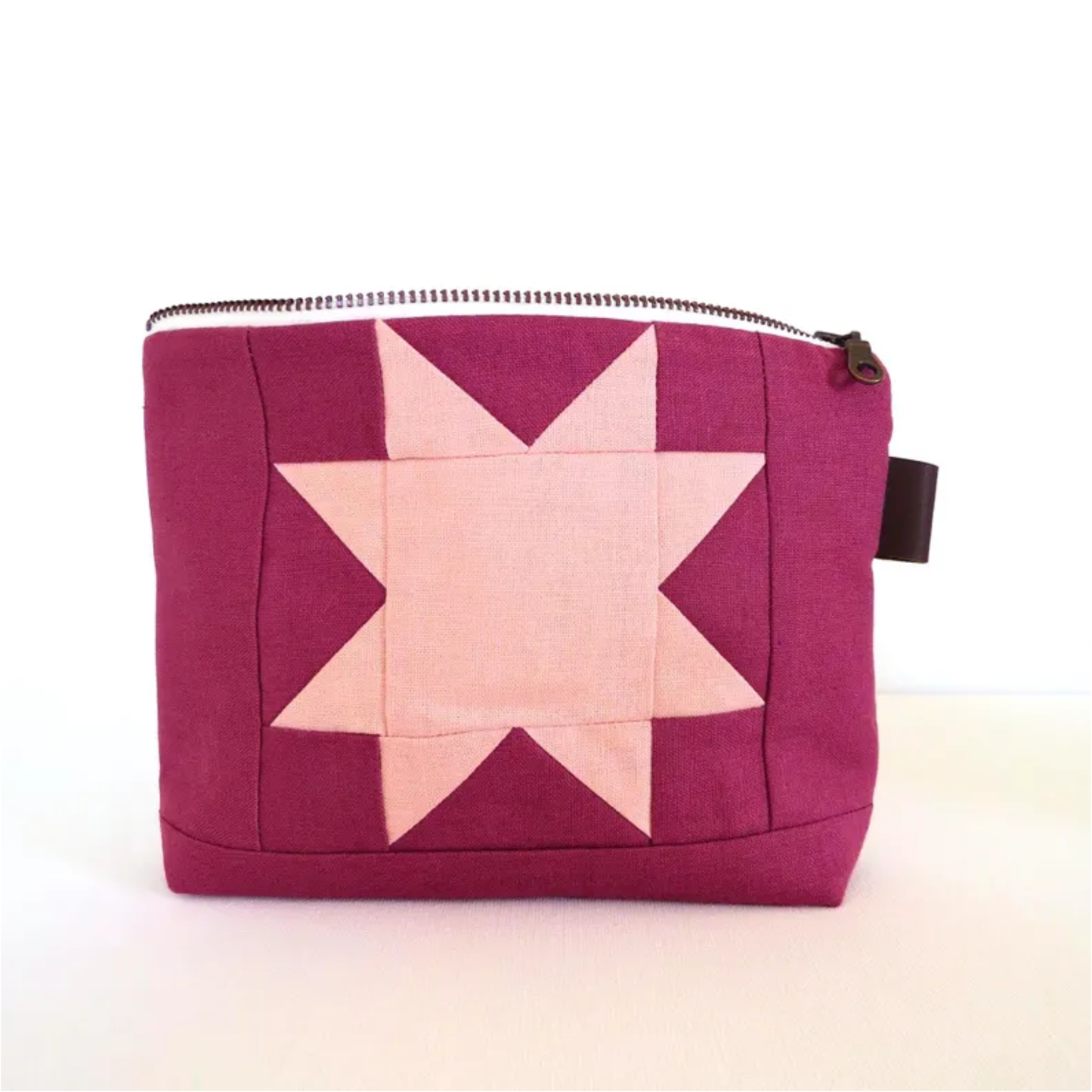 Berry Pink Yellow Sawtooth Star Zipper Pouch • Project Bag