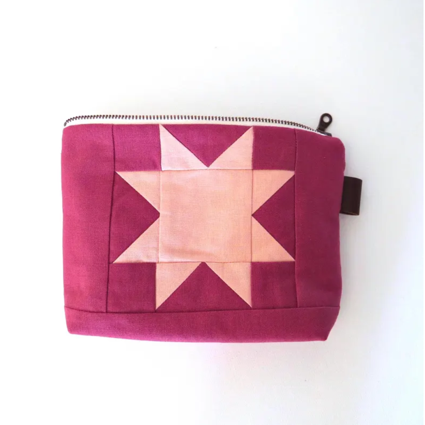 Berry Pink Yellow Sawtooth Star Zipper Pouch • Project Bag